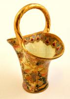Gazdagon festett kosár, jelzés nélkül, kopott, kézzel festett, m: 22,5 cm