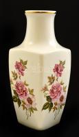 Hollóházi rózsa mintás váza, matricás, jelzett, hibátlan, m:24,5 cm