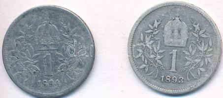 Ausztria 1893-1894. 1K Ag "Ferenc József" (2xklf) T:2-,3 Austria 1893-1894. 1 Corona Ag &q...