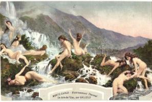 Monte-Carlo Etablissement Thermal La Joie delEau / Erotic nude lady advertising art postcard s: Galleli (fl)