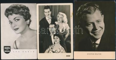 cca 1950-1960 9 db nagyrészt külföldi színészeket ábrázoló fotólap, kb. 10,5×15 cm
