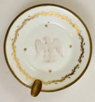 Limoges-i porcelán hamutartó fém szerelékkel, kopott, d: 12,5 cm