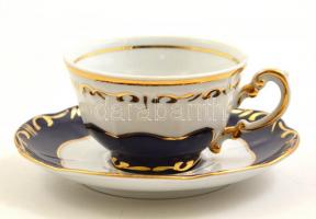Zsolnay Pompadour teás csésze és alj, kézzel festett, jelzett, hibátlan