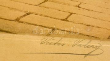 Victor Valéry (1889-1910): Notre Dame. Színezett rézkarc, papír, jelzett, üvegezett sérült keretben,...