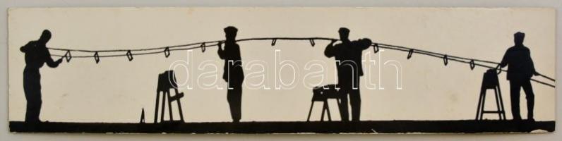 cca 1975 Magyar Alfréd: Brigád, feliratozott, vintage fotóművészeti alkotás, a magyar fotográfia avantgarde korszakából, kasírozva, 9x39 cm