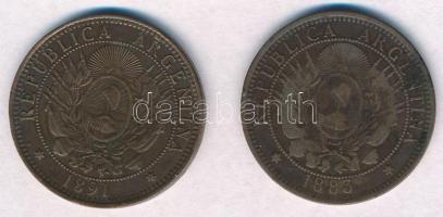 Argentína 1883. 2c Br + 1891. 2c Br T:2,2- kis ph. 
Argentina 1883. 2 Centavos Br + 1891. 2 Centavo...