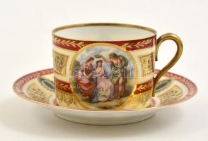 Moritz Zdekauer (MZ) teás csésze és alj, részben kézzel festett, matricás, jelzett (Baruch Temesvár), hibátlan