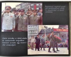 1973 A fegyverbarátság jegyében Csehszlovákiában rendezett III. katonai spartakiád fotóalbuma, 46 db vintage fotóval, 12 sportágról, magyar vonatkozásokkal, 9x14 cm és 16x21 cm