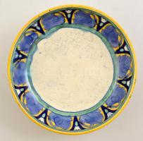 Borszéky Frigyes (1880-1955): Szecessziós hattyús tál, kézzel festett mázas kerámia, restaurált, m: ...