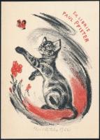 Olvashatatlan jelzéssel: Ex libris Paul Pfister (cica). Színes litográfia, papír, 11×8 cm
