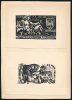 Fery Antal (1908-1994): 2 db erotikus ex libris. Linó, papír, jelzett a metszeten, 6×9 és 10×5 cm