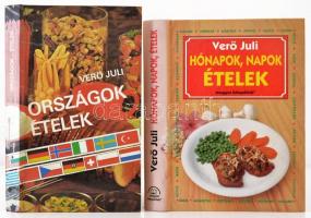 Verő Juli két műve:  Országok-ételek. Hónapok, napok, ételek. Bp., 1985-1996, Népszava-Magyar Könyvklub. Kiadói kartonált papírkötés.