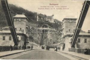 1912 Budapest I. Erzsébet híd a Szent Gellért szoborral, villamos (EK)