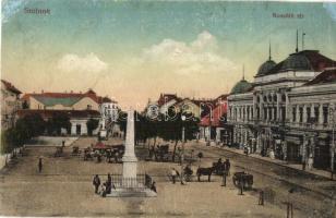 Szolnok, Kossuth tér, Encel és Tolnai, Koppán György üzlete, piaci árusok, vásár (r)
