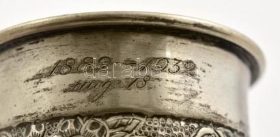 Ezüst(Ag) kupa, jelzett, mesterjeggyel, "1882-1932 aug.18." gravírozott felirattal m: 18 c...