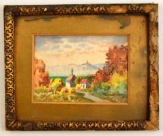 Turiák Ödön (1884-1937): Kilátás a folyóra. Akvarell, papír, jelzett, sérült keretben, 10,5×14 cm