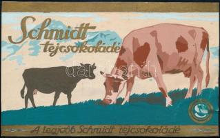 cca 1930 Schmidt tejcsokoládé reklámterv, vegyes technika, papír, jelzés nélkül, kis gyűrődéssel, 10x16 cm