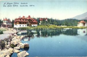 Tátra, Magas Tátra, Vysoké Tatry; Csorba tó, nyaraló, szálloda / Strbské pleso / lake, hotel, villa