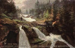 Tátra, Magas Tátra, Vysoké Tatry; Nagytarpataki alsó vízesés / Gross-Kohlbacher unterer Wasserfall / waterfall. Raphael Tuck & Sons Oillette Serie Hohe Tatra No. 608B. (EK)