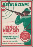 cca 1930 Tinea moly gáz, reklám kisplakát, Globus Rt., 24x17 cm
