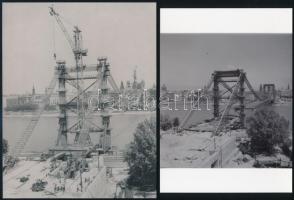 cca 1964 Az Erzsébet híd építéséről szóló fényképek (főleg mai nagyítások régi negatívokról), 15x10 cm és 19x15 között