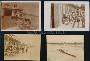 cca 1900-1910 Tiszai halász és a felesége, a háttérben a szegedi híd, 2 db fotó, albumlapra felragas...