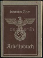 1937 Német Birodalmi Munkakönyv, Deutsches Reich Arbeitsbuch, bejegyzésekkel, néhány lap kijár / Deutsches Reich Arbeitscbuch (Workers ID)