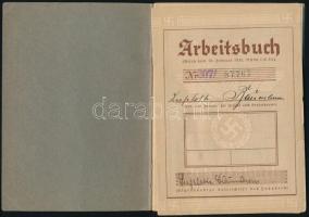 1937 Német Birodalmi Munkakönyv, Deutsches Reich Arbeitsbuch, bejegyzésekkel, néhány lap kijár / Deu...