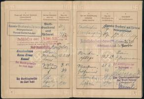 1937 Német Birodalmi Munkakönyv, Deutsches Reich Arbeitsbuch, bejegyzésekkel, néhány lap kijár / Deu...