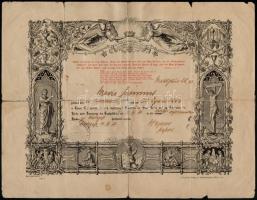 1921 Budapest, evangélikus konfirmációs okmány, német nyelven, ragasztott szakadásokkal, 24,5x31,5 cm