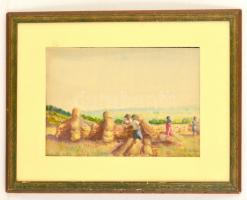 Deák jelzéssel: Kévekötők. Akvarell, papír, üvegezett keretben, 20×28 cm