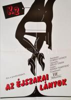 1989 K2 film a prostituáltakról, Az éjszakai lányok, magyar dokumentumfilm plakát, rendezte: Dobray György, hajtásnyommal, 83x59 cm