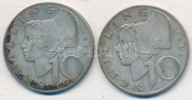 Ausztria 1958. 10Sch Ag (2x) T:2 patina Austria 1958. 10 Schilling Ag (2x) C:XF patina