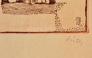 Túry Mária (1930-1992): Napsütés. Rézkarc, papír, jelzett, gyűrődéssel, papír legszélén esztétikai é...