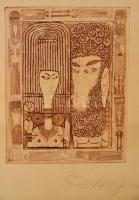 Kass János (1927 - 2010): Ádám, Éva. Rézkarc, papír, jelzett, felcsavarva, 38×29,5 cm
