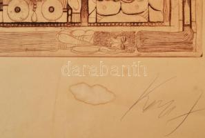 Kass János (1927 - 2010): Ádám, Éva. Rézkarc, papír, jelzett, felcsavarva, 38×29,5 cm