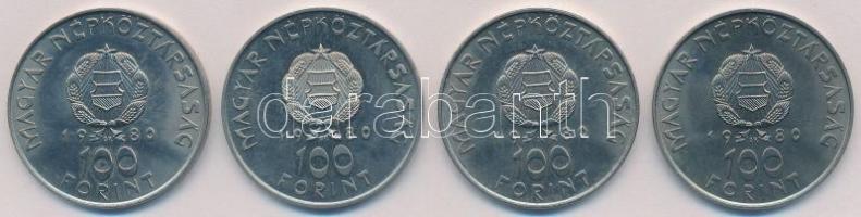 1980. 100Ft Ni "Szovjet-magyar közös űrrepülés" (4x) T:1,1- (egyik eredetileg PP)