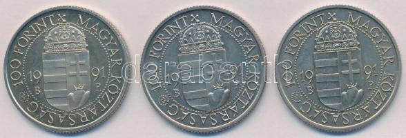 1991. 100Ft Cu-Ni "II. János Pál pápa látogatása" (3x) T:1,1-(egyik eredetileg PP)
Adamo ...