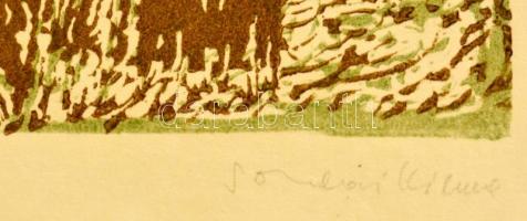 Somlai Vilma (1938-2007): Téli Szigliget, színes linó, papír, jelzett, 20×22 cm