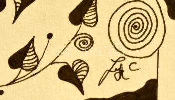 Szász jelzéssel: Kompozíció. Tus, papír, üvegezett keretben, 17×11 cm