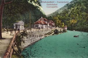 Herkulesfürdő, Herkulesbad, Baile Herculane; sós fürdő, Cserna folyó részlete / salt spa, bathing house, Cerna riverside