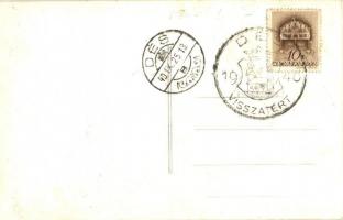 Dés, Dej; Református templom, kerékpáros / Calvinist church, man on bicycle + 1940 Dés visszatért So...