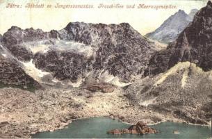 Tátra, Magas Tátra, Vysoké Tatry; Békás-tó és Tengerszem-csúcs. Cattarino S. kiadása 1905. 221. sz./ Froschsee, Meeraugenspitze / Rysy, Zabie pleso / mountain peak, lake (EK)