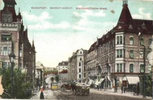 1911 Budapest II. Margit körút, Margit Park kávéház, villamos, háttérben a Rózsadomb (b)
