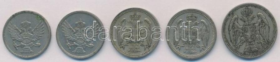 Montenegró 1906. 10p Ni + 1908. 10p Ni + Szerbia 1884H 10p Cu-Ni + 1912. 10p Cu-Ni + 20p Cu-Ni T:2
...