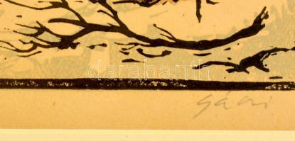 Gácsi Mihály (1926-1987): Január. Színezett linó, papír, jelzett, 30×41 cm