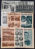 1928-1937 Képes Pesti Hírlap 6 száma, valamint további 5 db újságkivágás rajtuk Horthy Miklós fotóival, valamint ifj. Horthy Miklós, Horthy István, Horthy Miklósné 1-1 fotójával, egy fotón Horthy Miklós, mint legfőbb hadúr, és tábornokai.