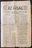 1918 Az újság 1918. évf. 285. száma, 1918. dec. 5., 12 sz. Szakadozott, foltos. A szövetségesek Szlovákország kiürítését követelő hírével, korabeli hírekkel, reklámokkal.