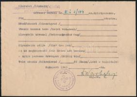 1945 Hungarista Egyetemi Felderítő Zászlóalj nyílt parancsa. Kitöltetlen.