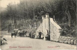 1908 Vöröstoronyi-szoros, Roter-Turm-Pass, Pasul Turnu Rosu; Császár kút a szorosban, lovaskocsi. Kiadja Graef Károly / Kaiserbrunn / well, fountain, horse-drawn carriage (EK)